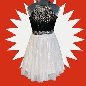 Masquerade ombré sequined bodice jeweled waistband mesh skirt party halter